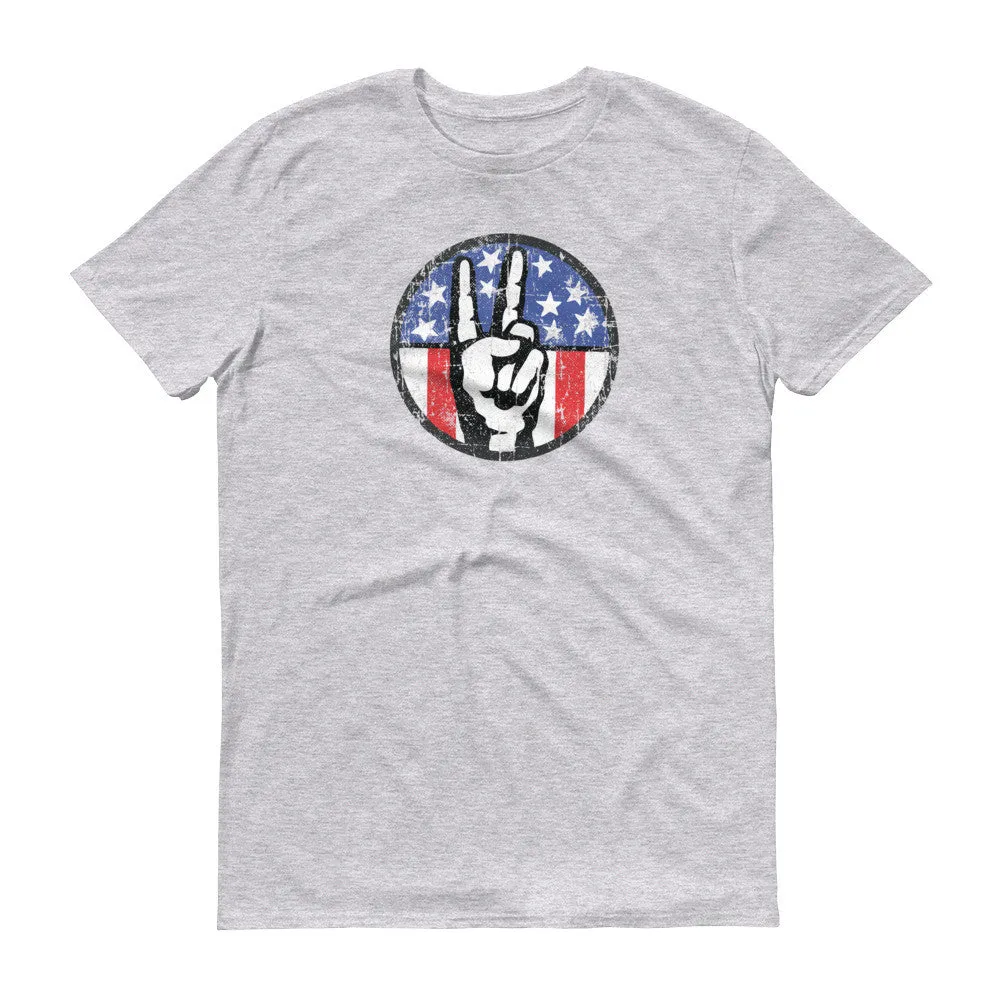 Peace Sign Fingers Over American Flag T-Shirt