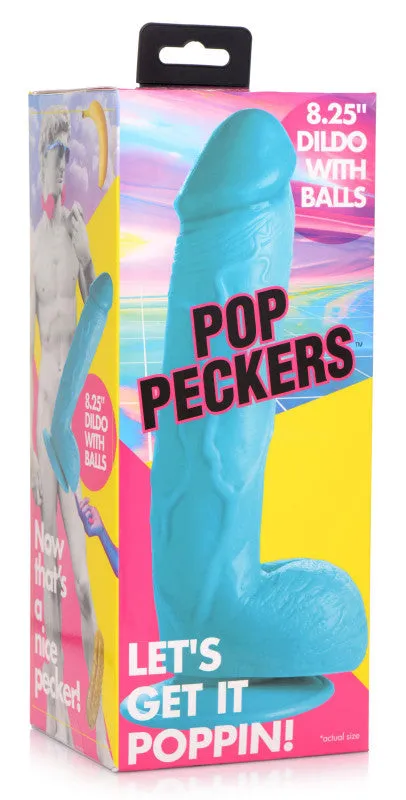 Pop Pecker 8.25 Inch  With Balls - Blue