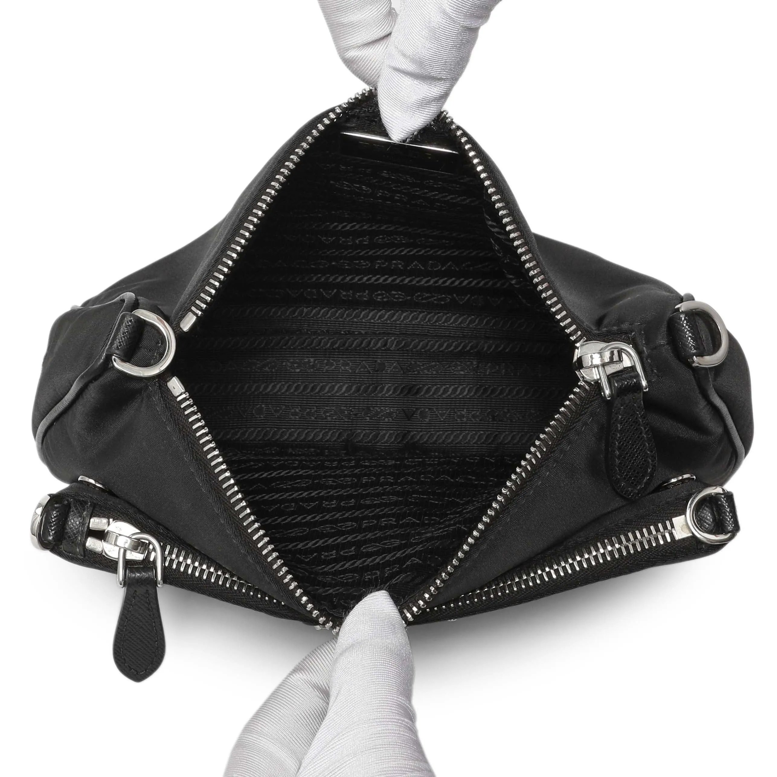Prada Black Re-Nylon Saffiano Double Pouch Shoulder Bag