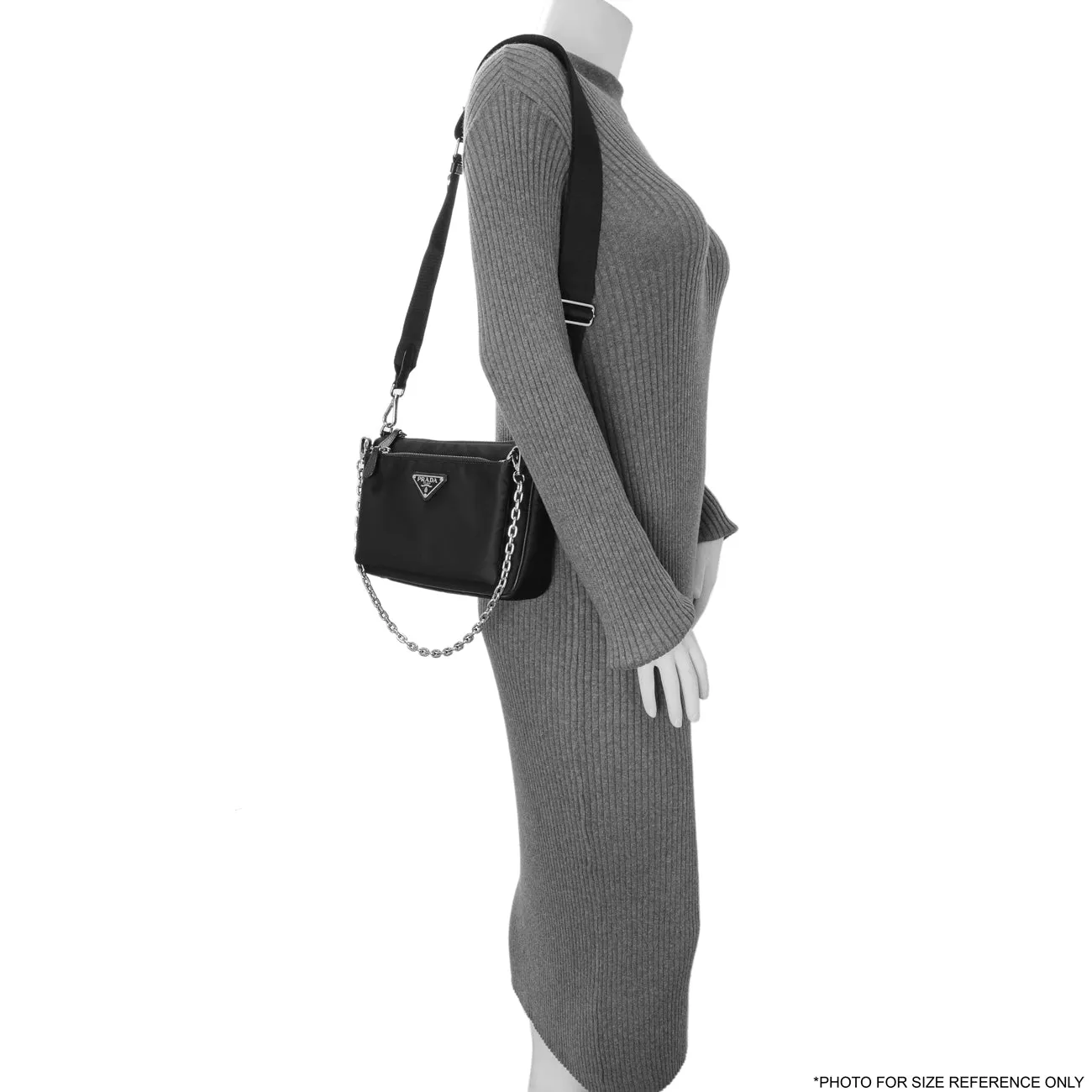 Prada Black Re-Nylon Saffiano Double Pouch Shoulder Bag