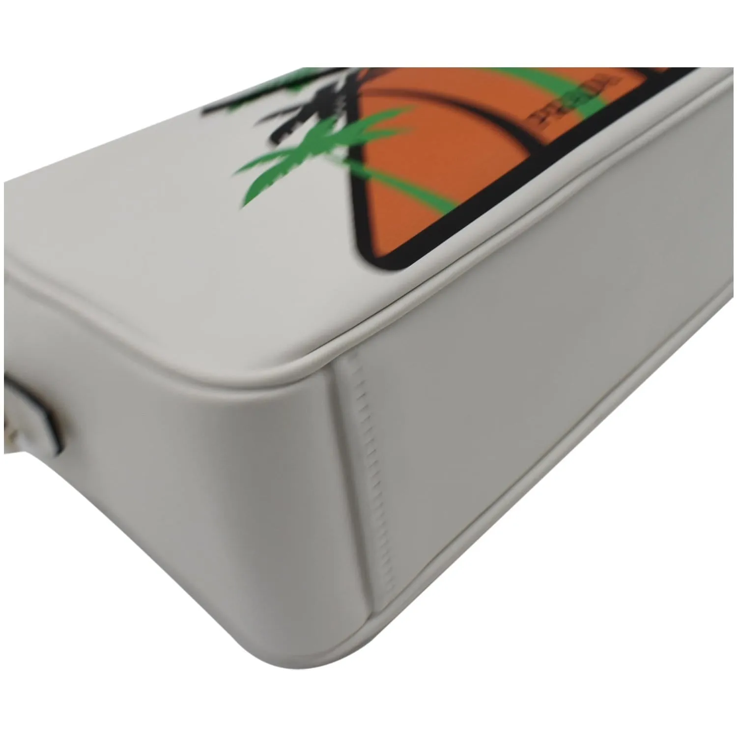 PRADA City Palm Tree Print Calfskin Leather Camera Bag White