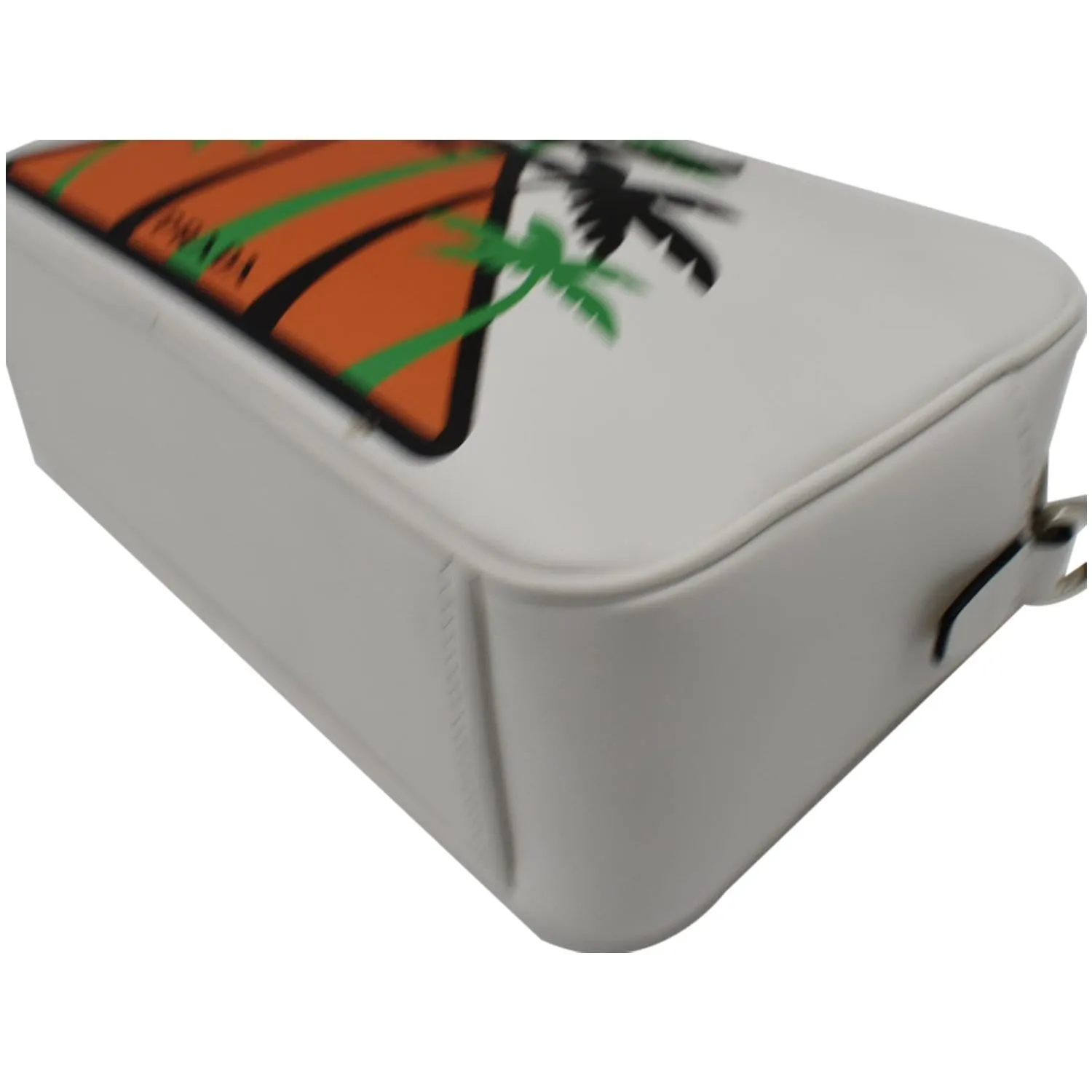 PRADA City Palm Tree Print Calfskin Leather Camera Bag White