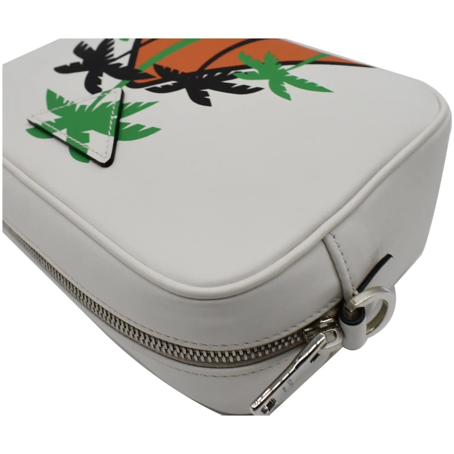 PRADA City Palm Tree Print Calfskin Leather Camera Bag White