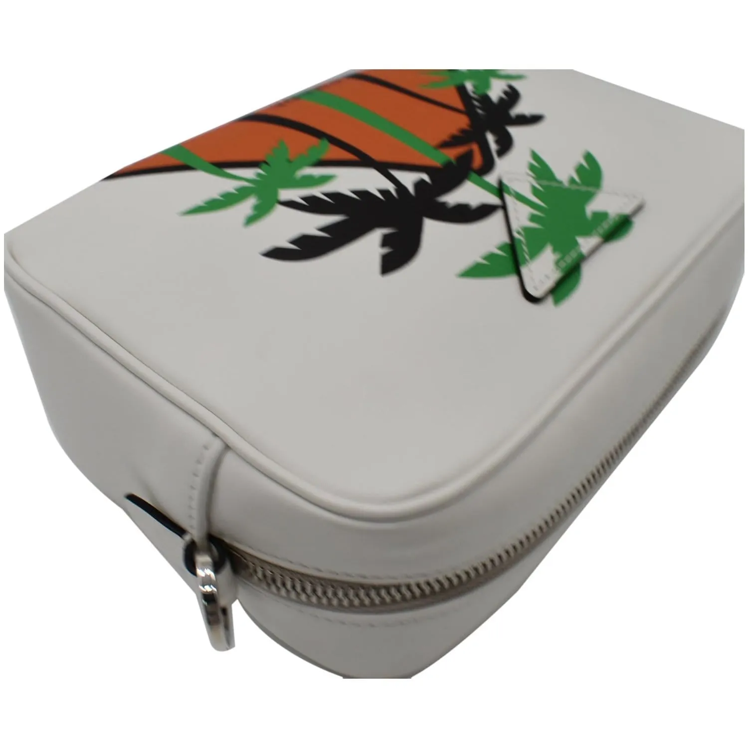 PRADA City Palm Tree Print Calfskin Leather Camera Bag White