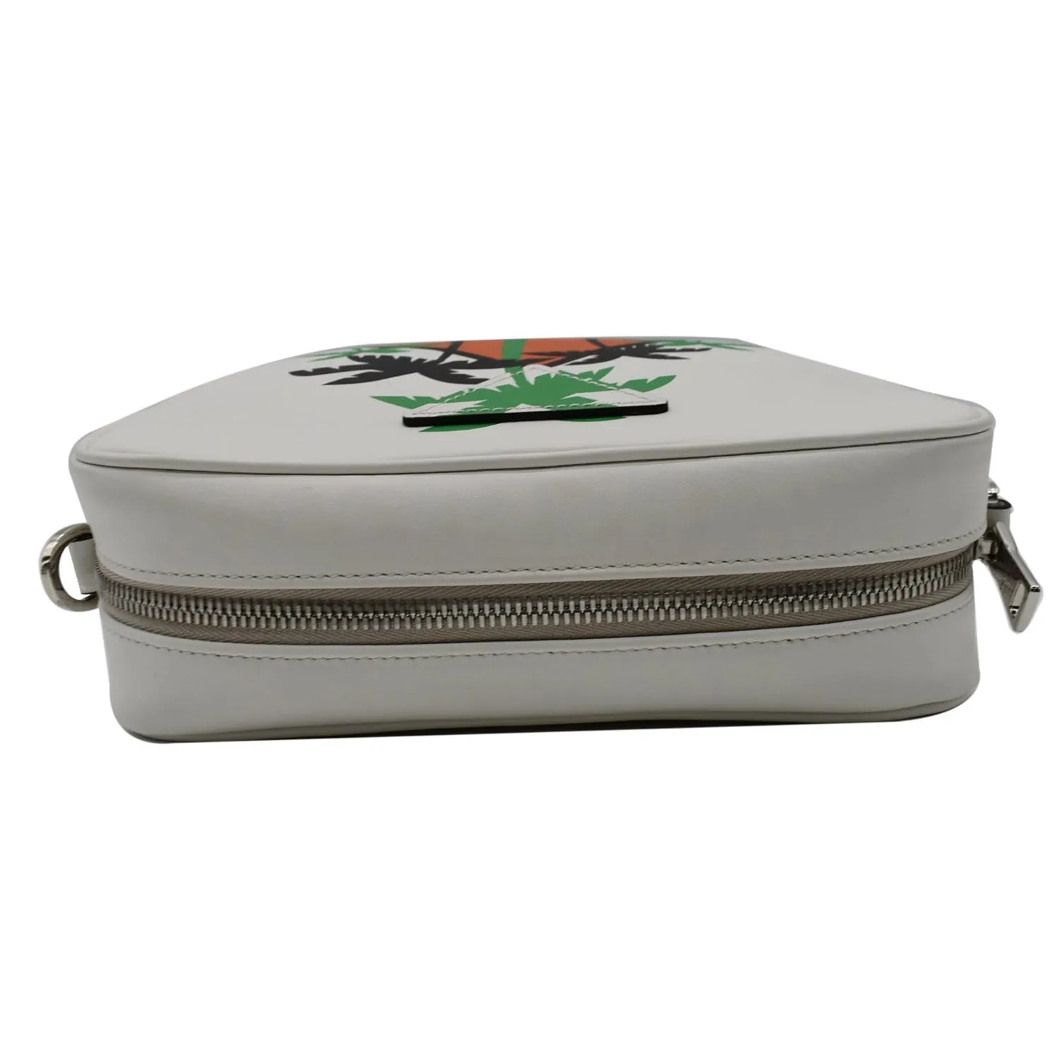 PRADA City Palm Tree Print Calfskin Leather Camera Bag White
