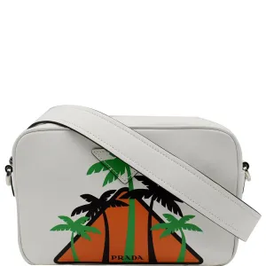 PRADA City Palm Tree Print Calfskin Leather Camera Bag White