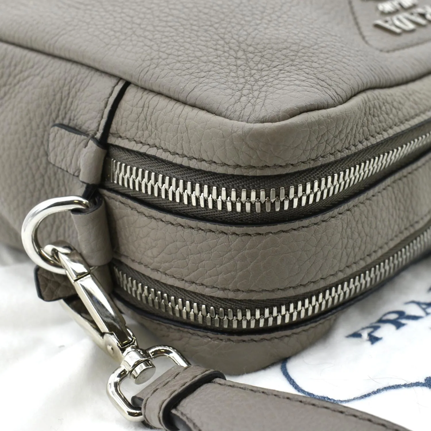 PRADA Flou Leather Shoulder Bag Grey