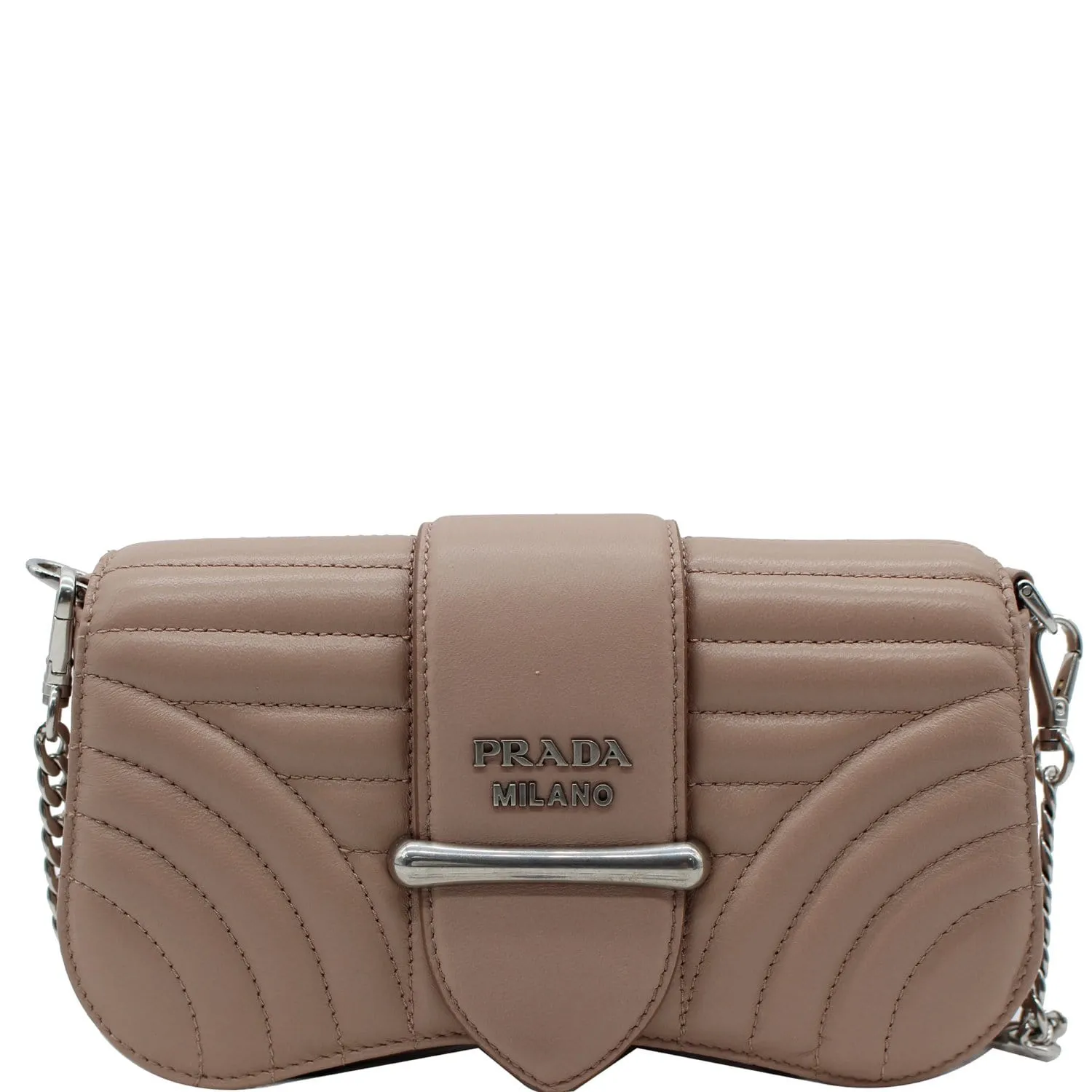 PRADA Mini Sidonie Nappa Diagramme Leather Chain Crossbody Bag Nude