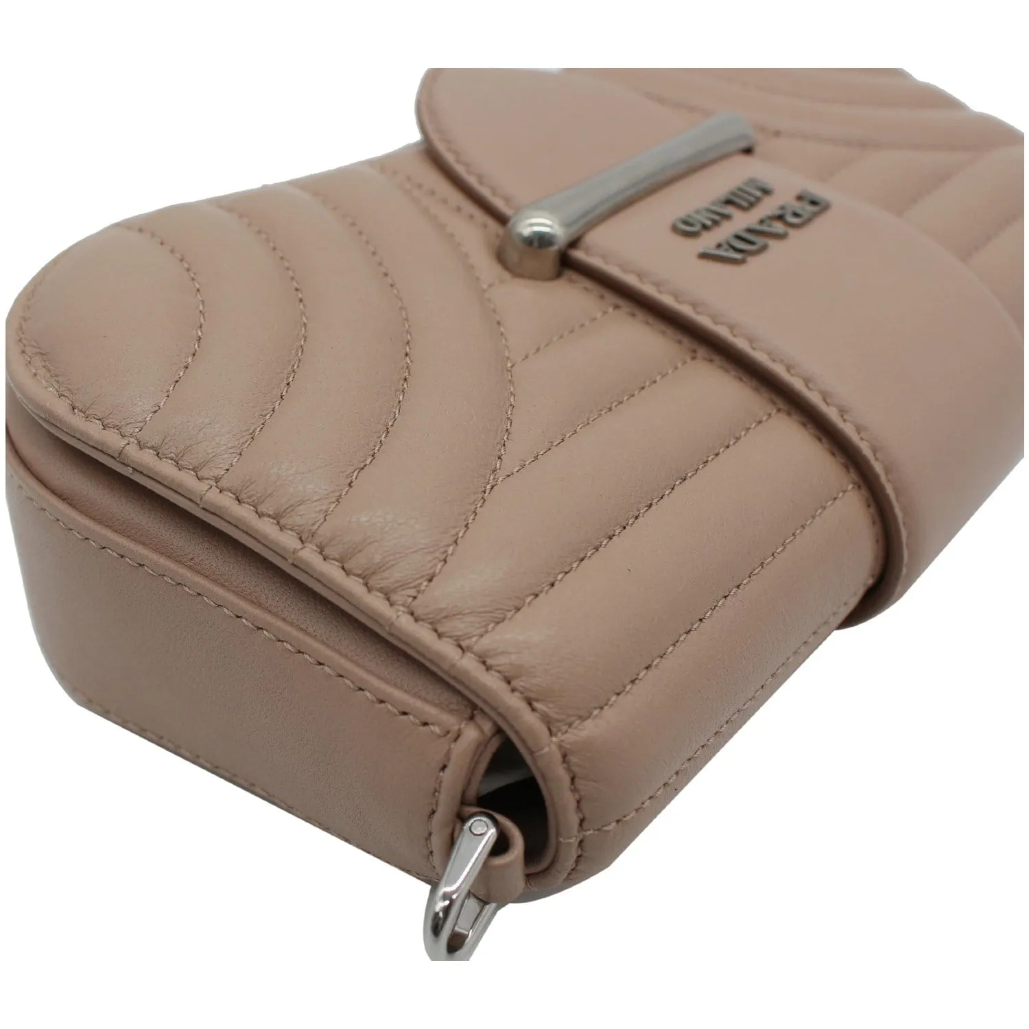 PRADA Mini Sidonie Nappa Diagramme Leather Chain Crossbody Bag Nude