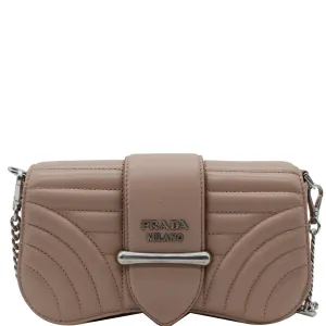 PRADA Mini Sidonie Nappa Diagramme Leather Chain Crossbody Bag Nude
