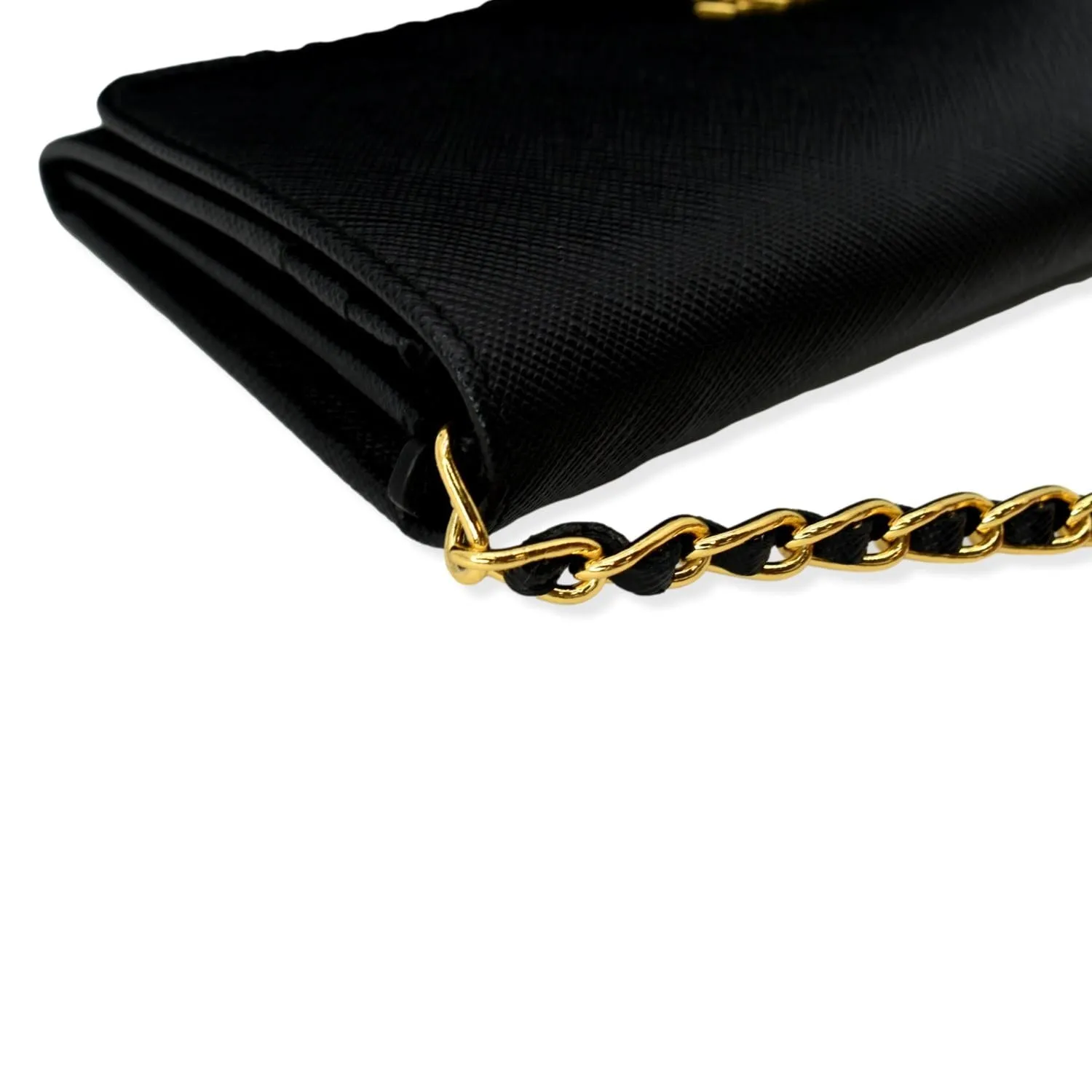 PRADA Saffiano Leather Wallet on Chain Clutch Crossbody Bag Black