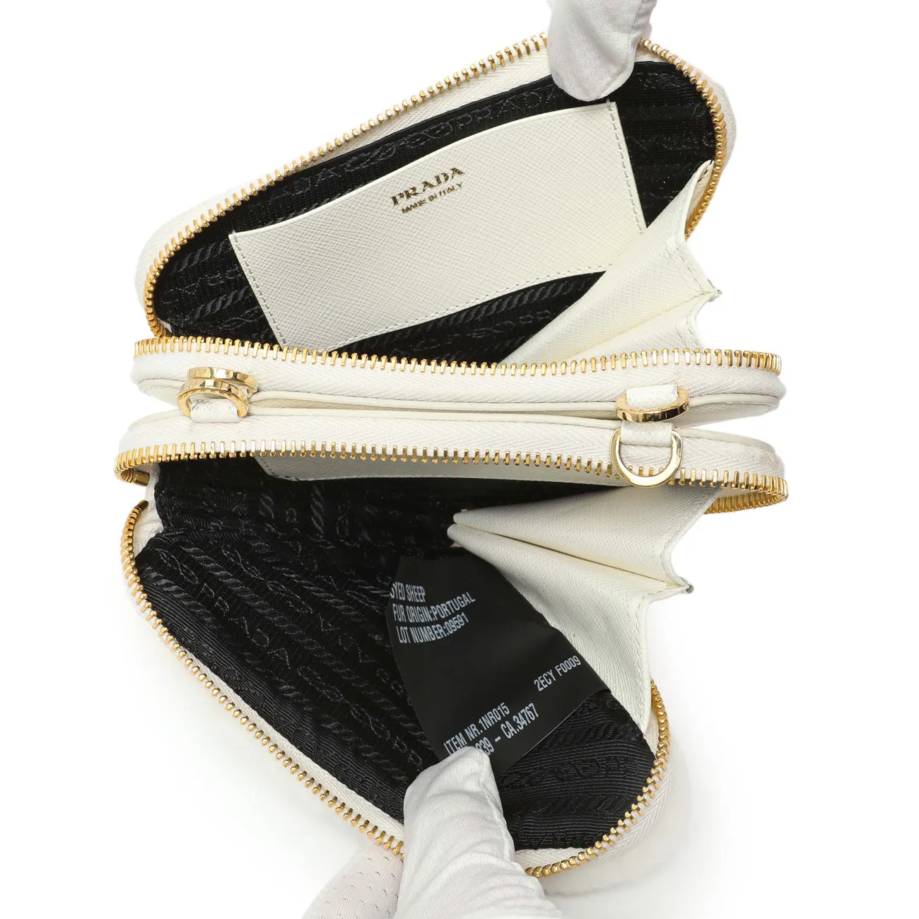 Prada White Shearling Mini Triangle Crossbody Pouch