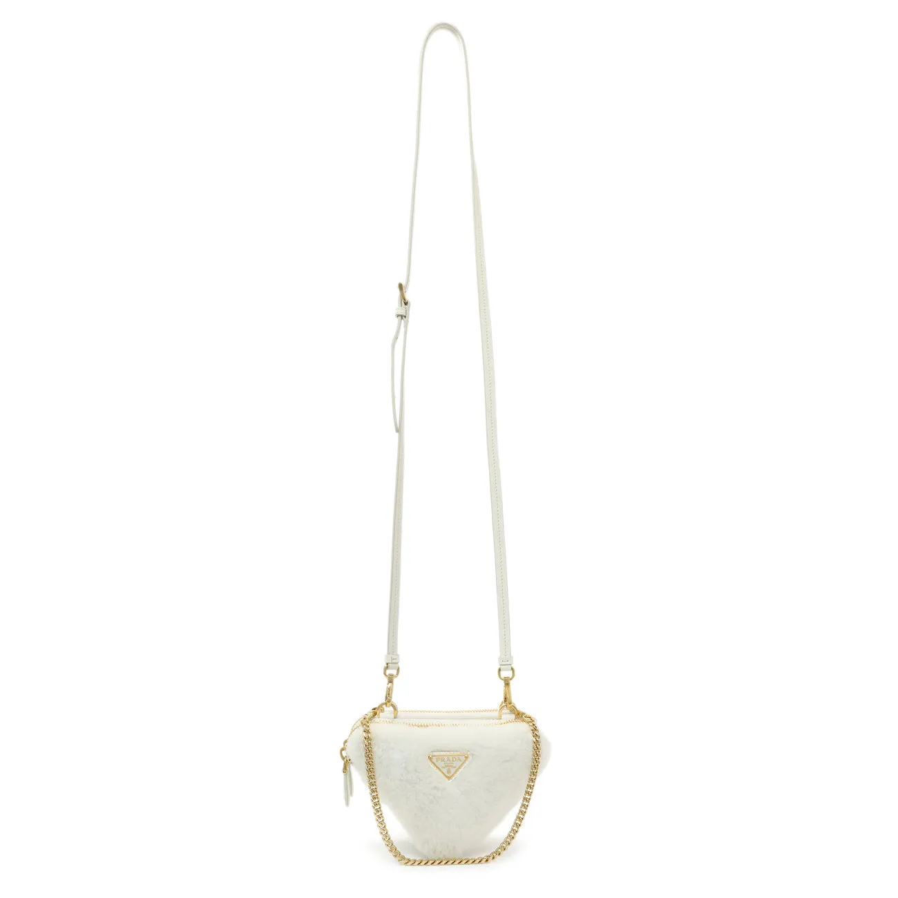Prada White Shearling Mini Triangle Crossbody Pouch