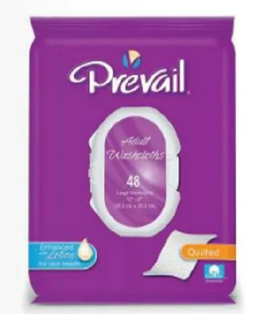 Prevail Quilted Cotton Adult Disposable Large (12 x 8) Washcloths w/Lotion 48/PK
