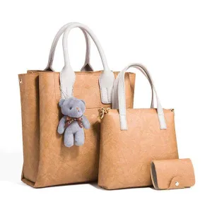 PU 3pcs in 1 set Women's handbags Brown