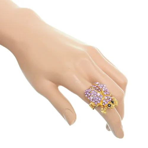 Purple Gold Studded Rhinestone Ladybug Adjustable Ring