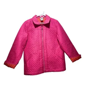 Quacker Factory Quilted Barn Chore Jacket Womens Large Pink Silk Embellished Zip