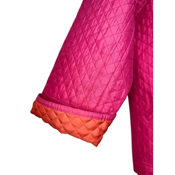 Quacker Factory Quilted Barn Chore Jacket Womens Large Pink Silk Embellished Zip