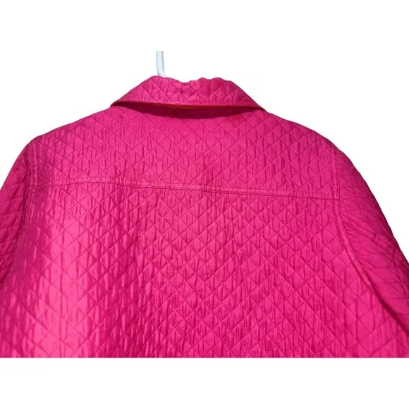 Quacker Factory Quilted Barn Chore Jacket Womens Large Pink Silk Embellished Zip