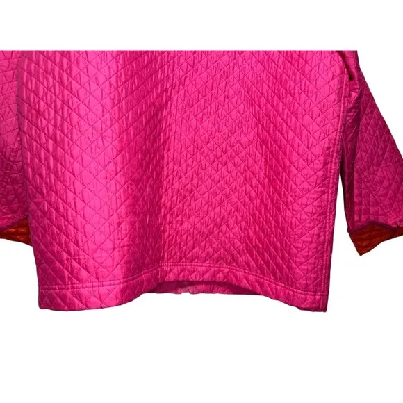 Quacker Factory Quilted Barn Chore Jacket Womens Large Pink Silk Embellished Zip