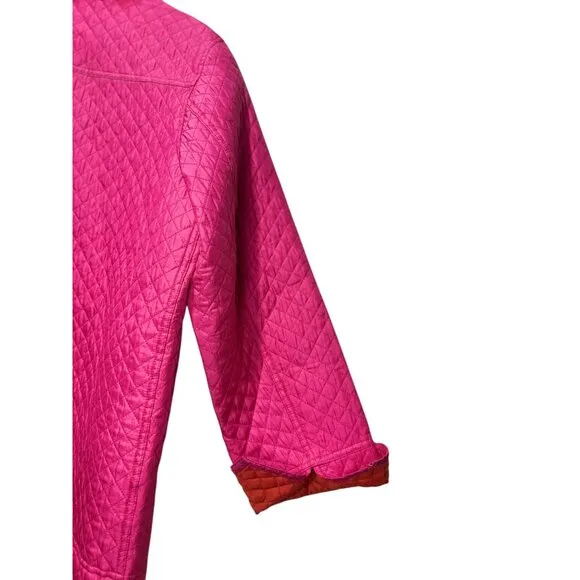 Quacker Factory Quilted Barn Chore Jacket Womens Large Pink Silk Embellished Zip