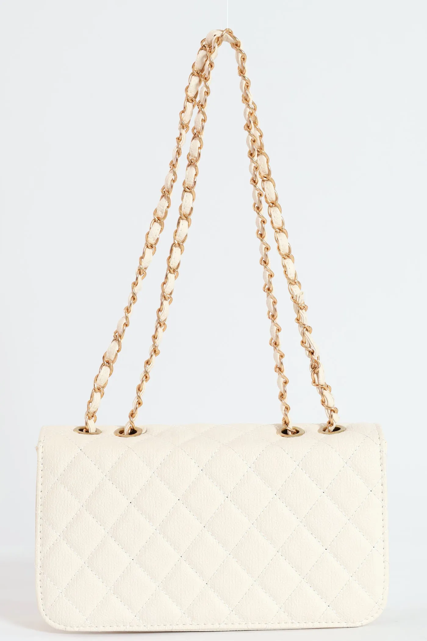 Quilted Chain Satchel Bag - Cream