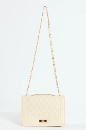 Quilted Chain Satchel - Cream