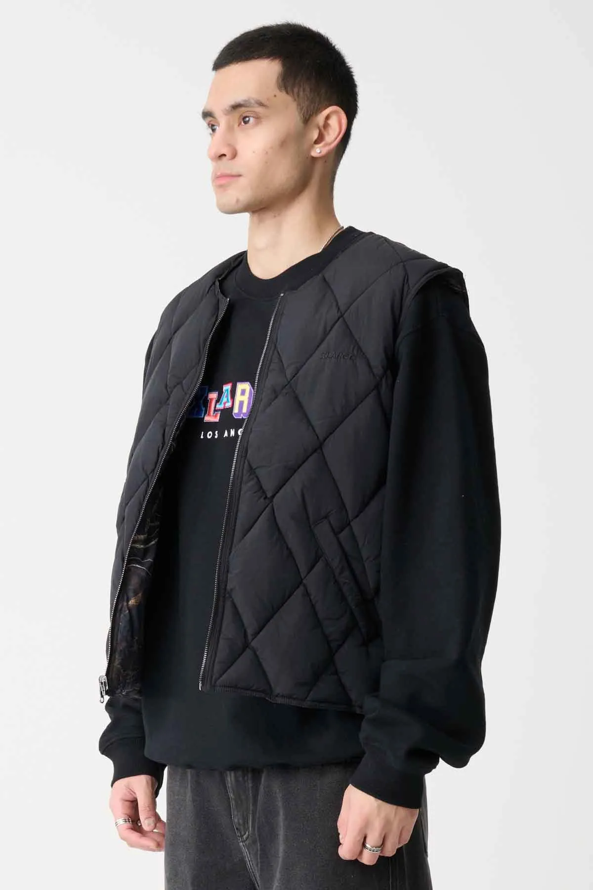 QUILTED NYLON VEST - Black/Camo