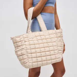 Quilted Puffer Nylon Tote: Cream