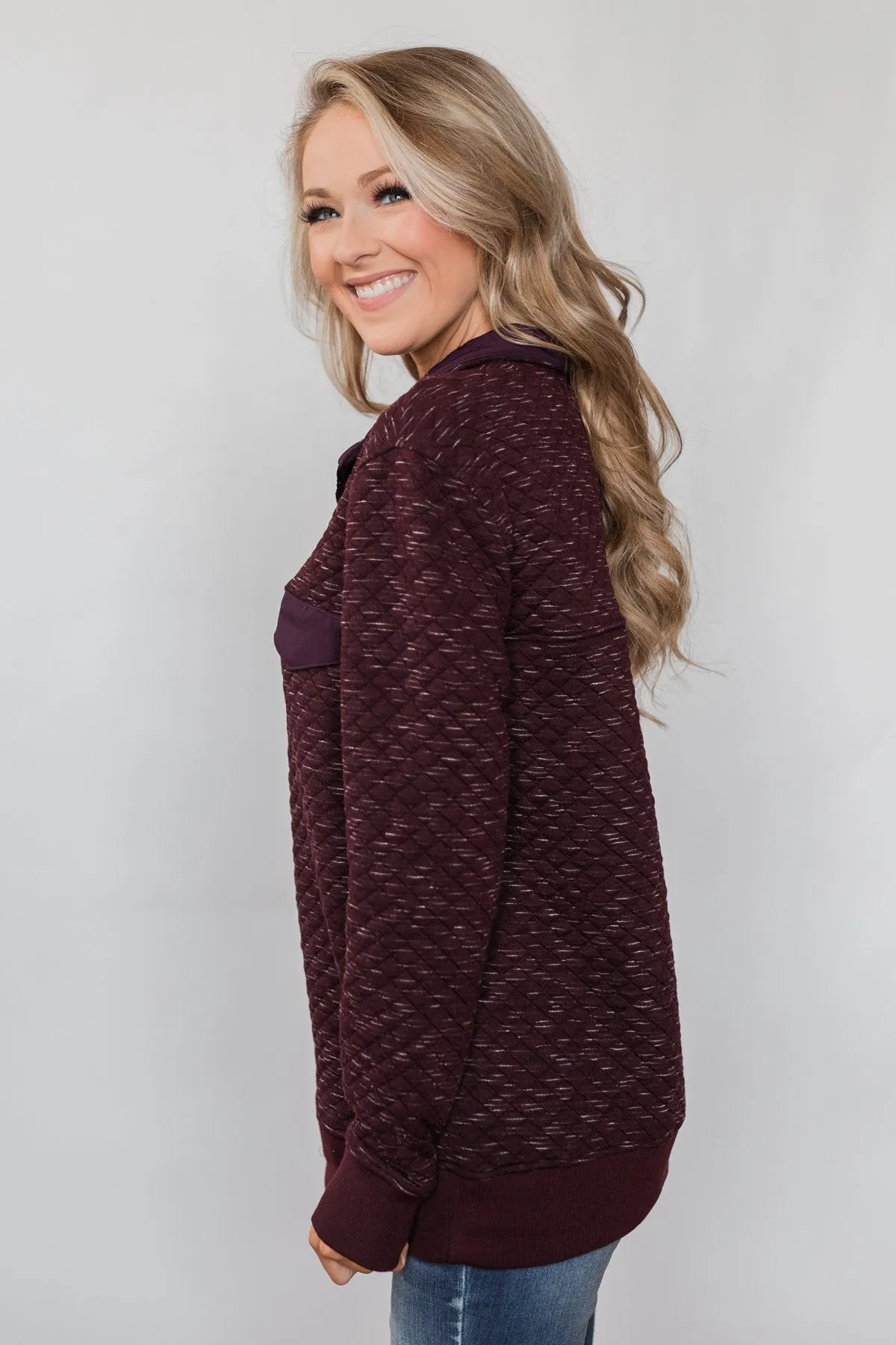 Quilted Pullover Jacket - Burgundy