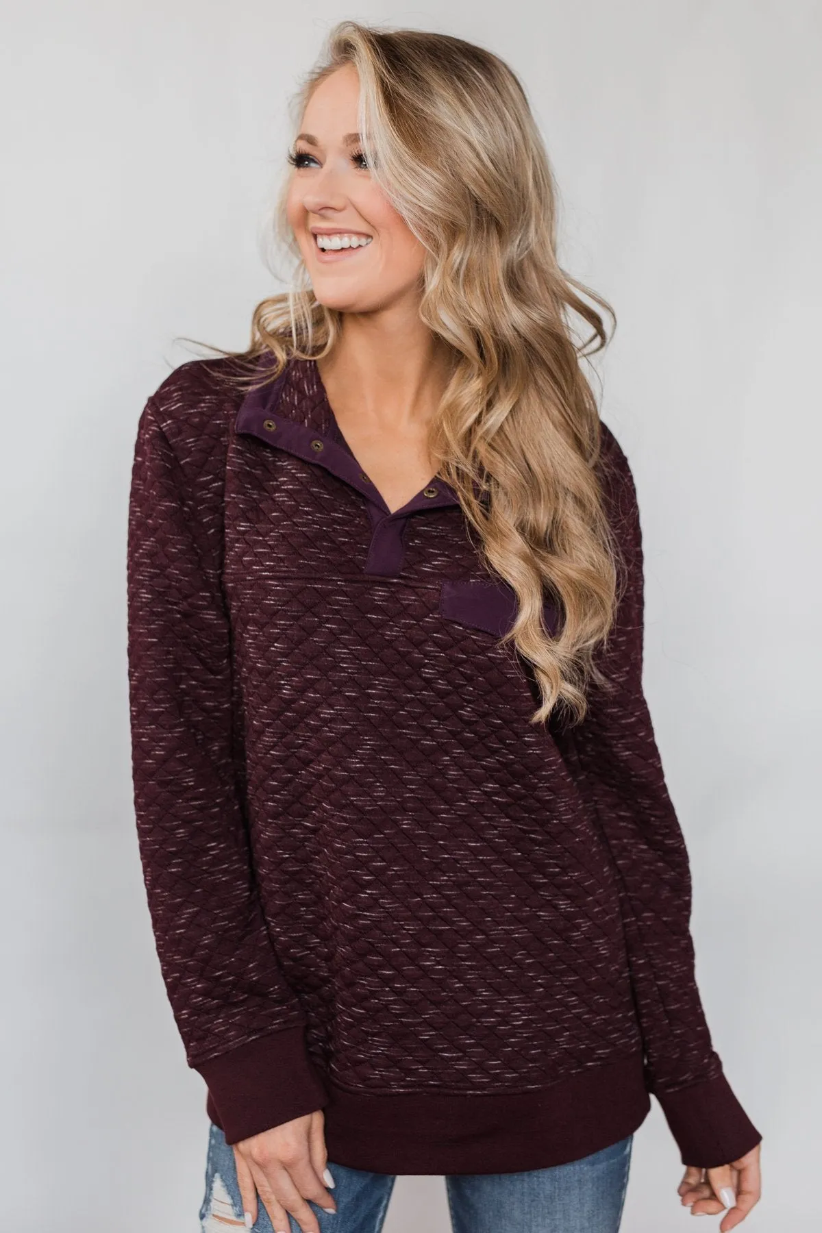 Quilted Pullover Jacket - Burgundy