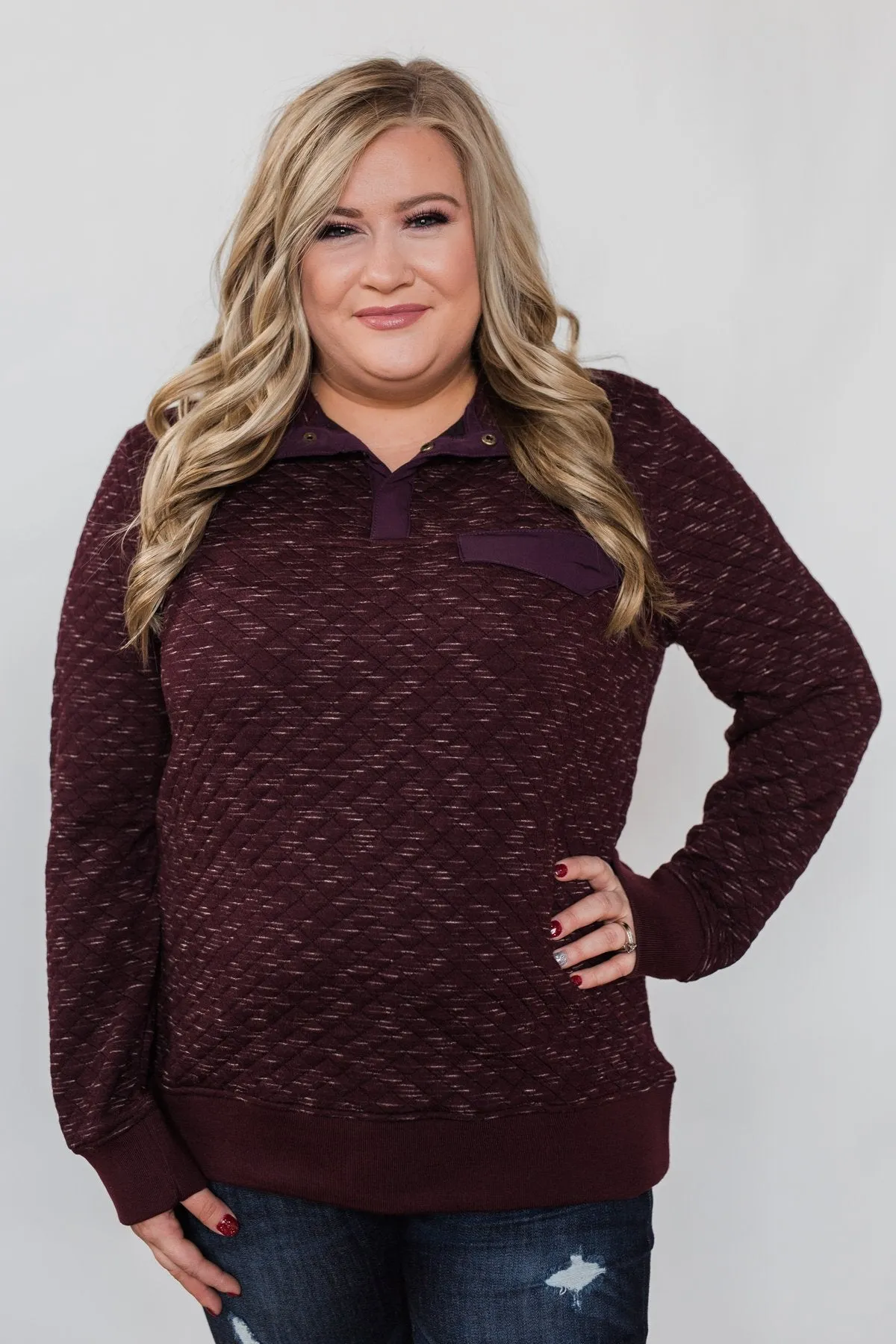 Quilted Pullover Jacket - Burgundy