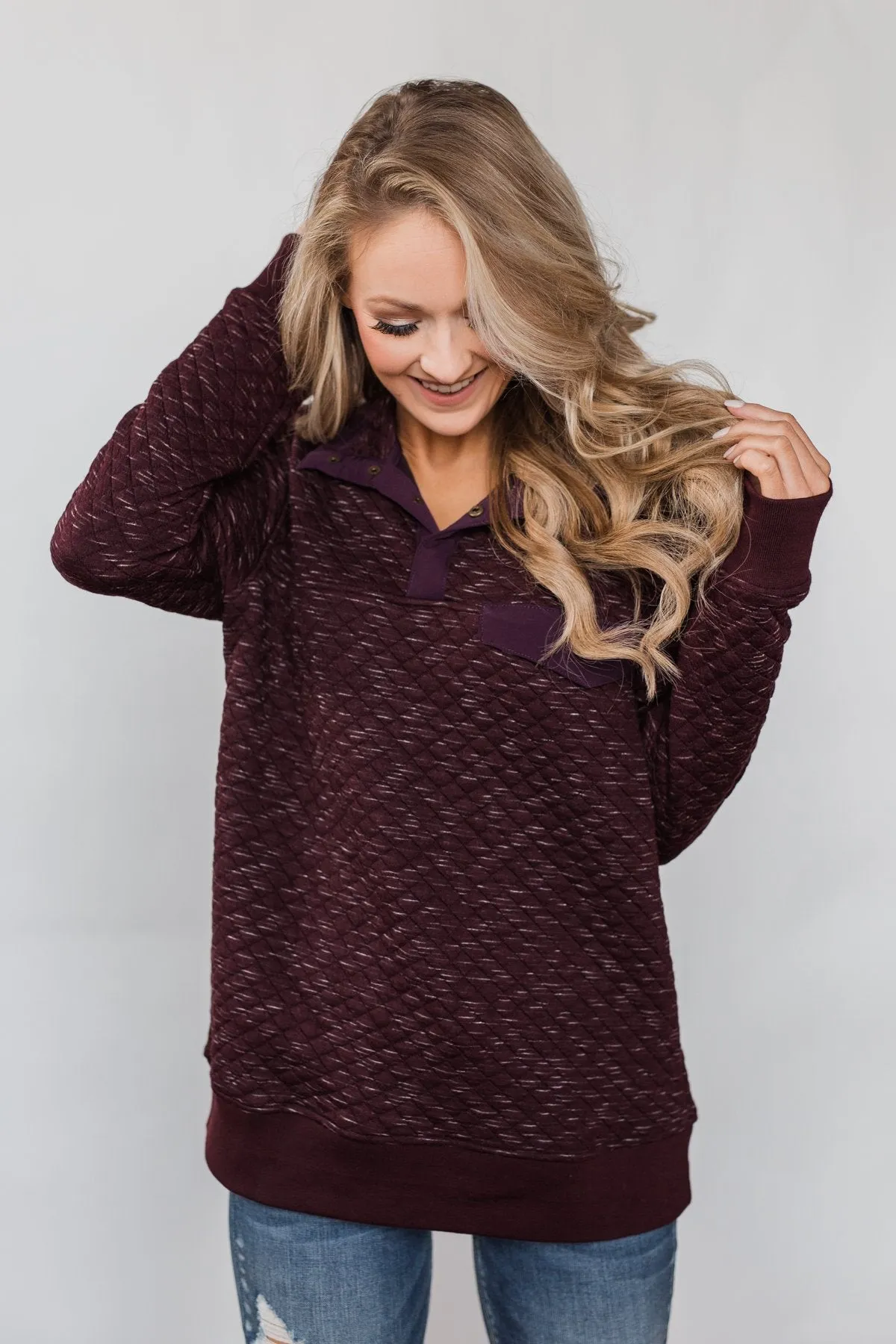 Quilted Pullover Jacket - Burgundy