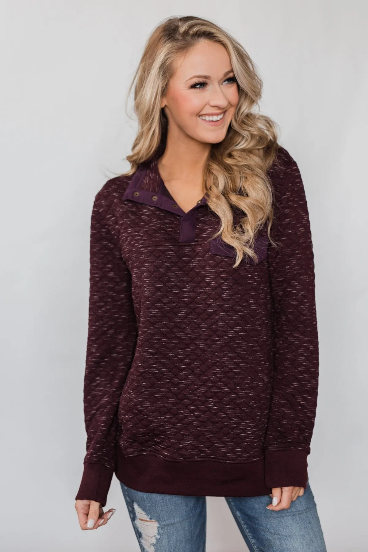 Quilted Pullover Jacket - Burgundy