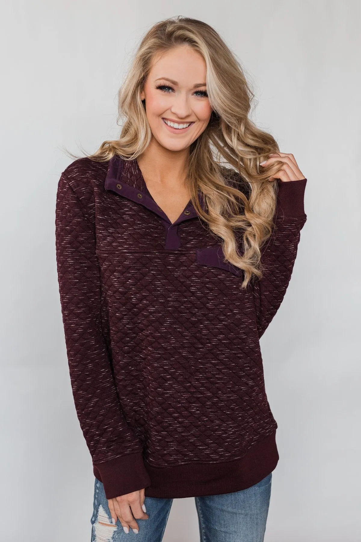 Quilted Pullover Jacket - Burgundy