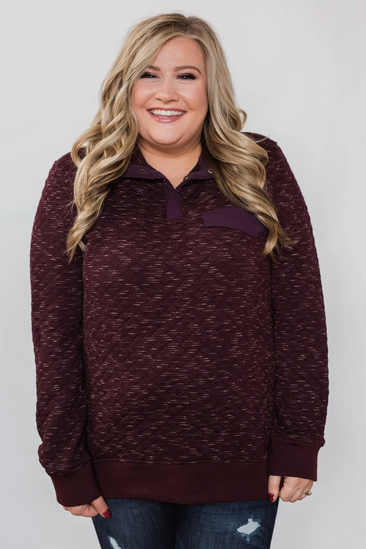 Quilted Pullover Jacket - Burgundy