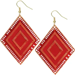 Red Reflective Diamond-Shaped Drop Earrings