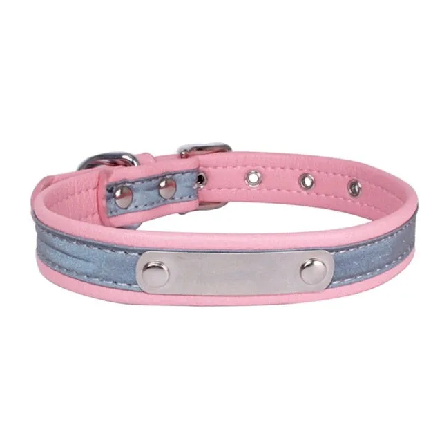 Reflective Leather Personalized Engraved Dog Collar