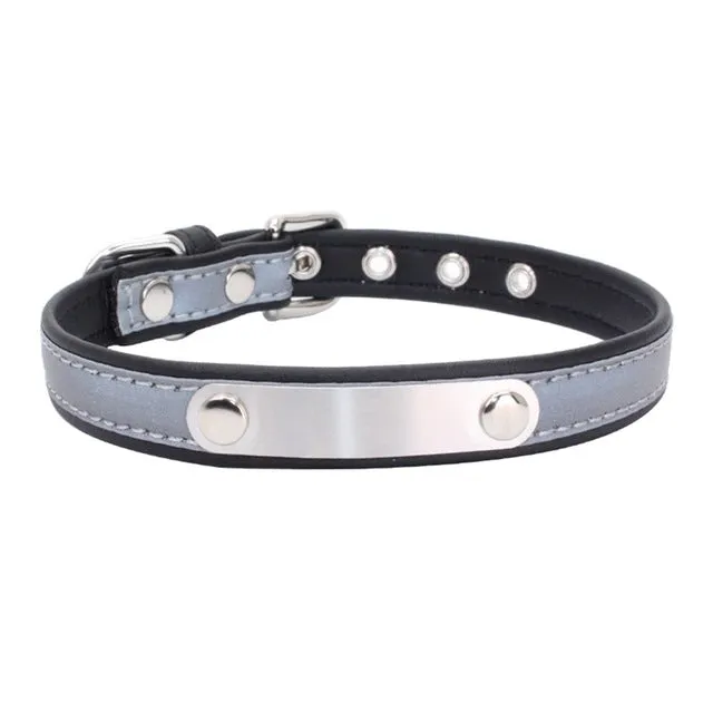 Reflective Leather Personalized Engraved Dog Collar