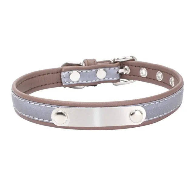Reflective Leather Personalized Engraved Dog Collar