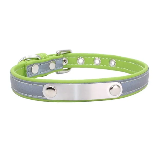 Reflective Leather Personalized Engraved Dog Collar