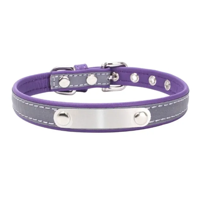 Reflective Leather Personalized Engraved Dog Collar