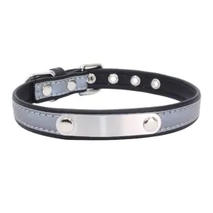 Reflective Leather Personalized Engraved Dog Collar