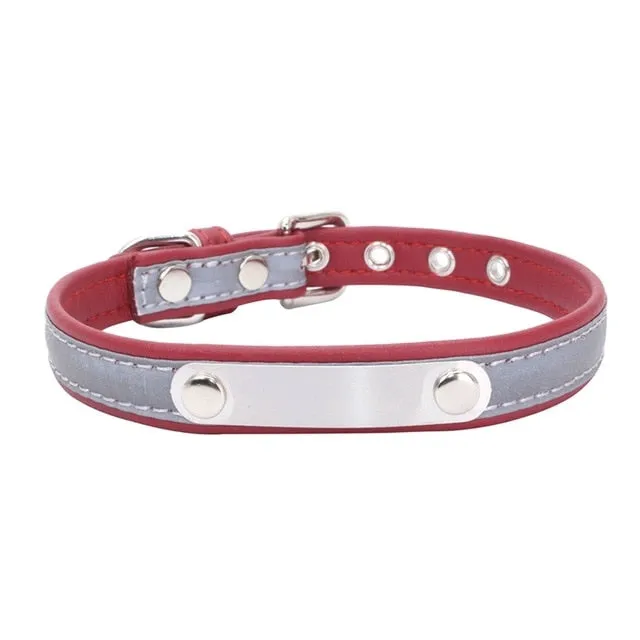 Reflective Leather Personalized Engraved Dog Collar