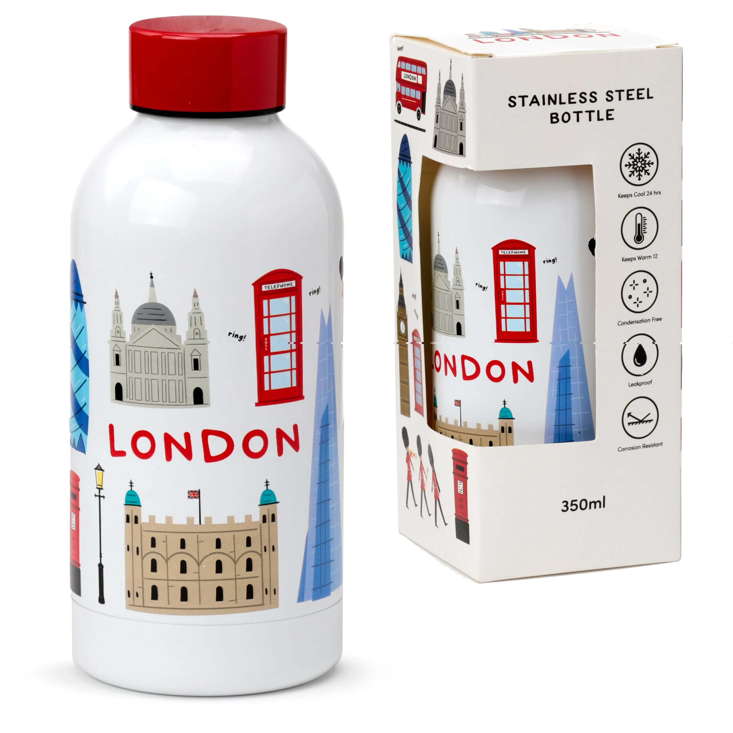 Reusable Stainless Steel Insulated Drinks Bottle 350ml - London Souvenir