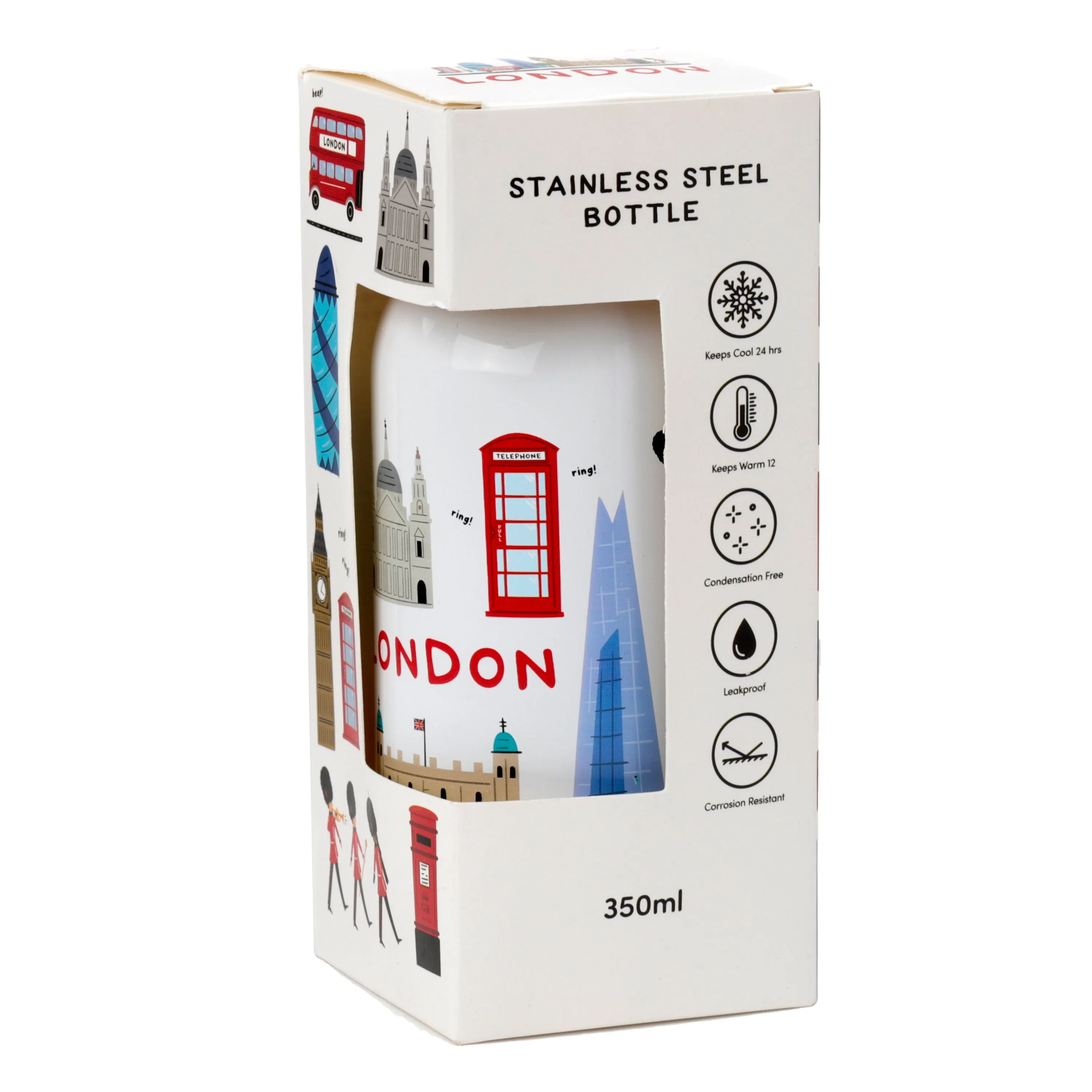 Reusable Stainless Steel Insulated Drinks Bottle 350ml - London Souvenir