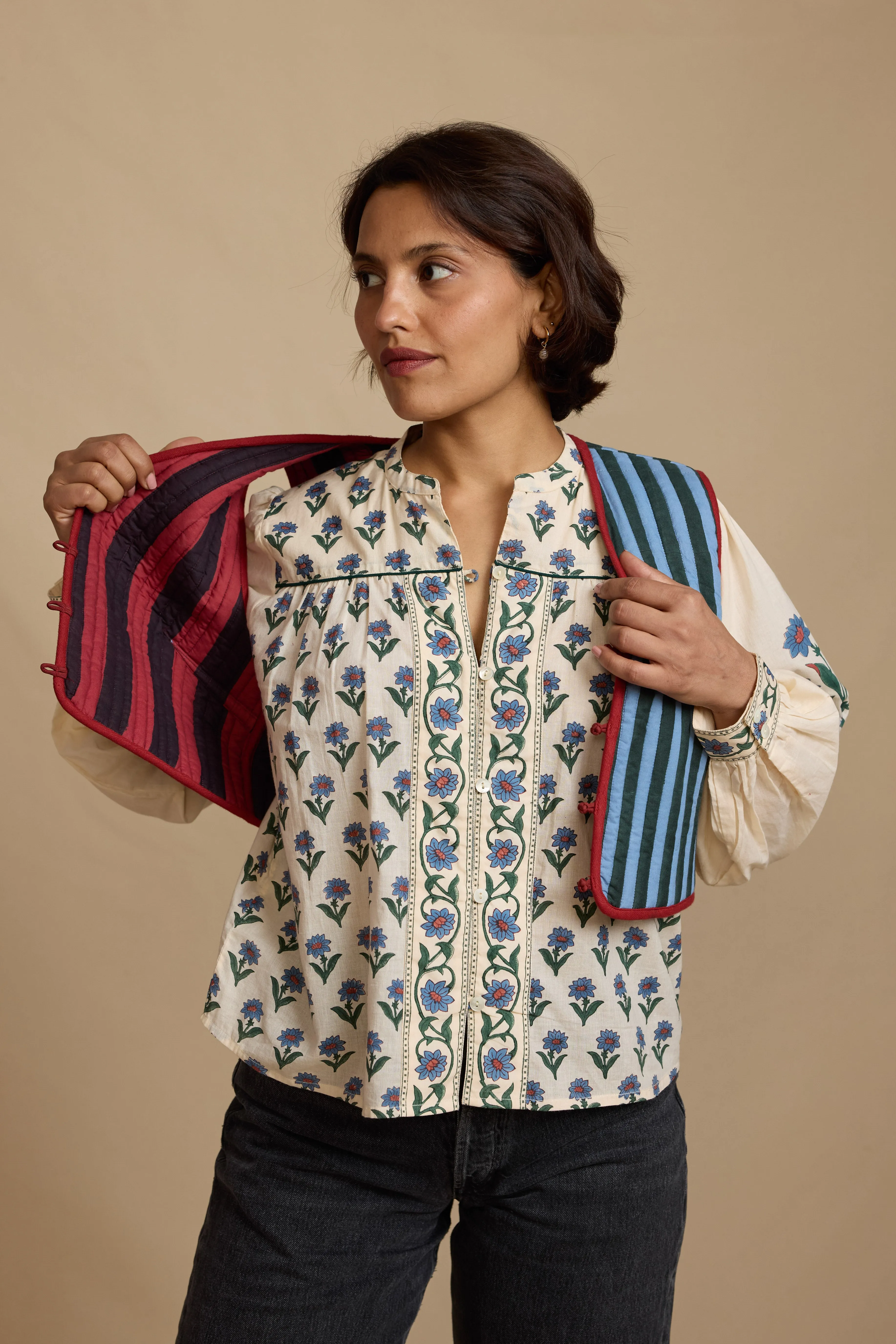 Reversible Pina Waistcoat in Cinder Stripe