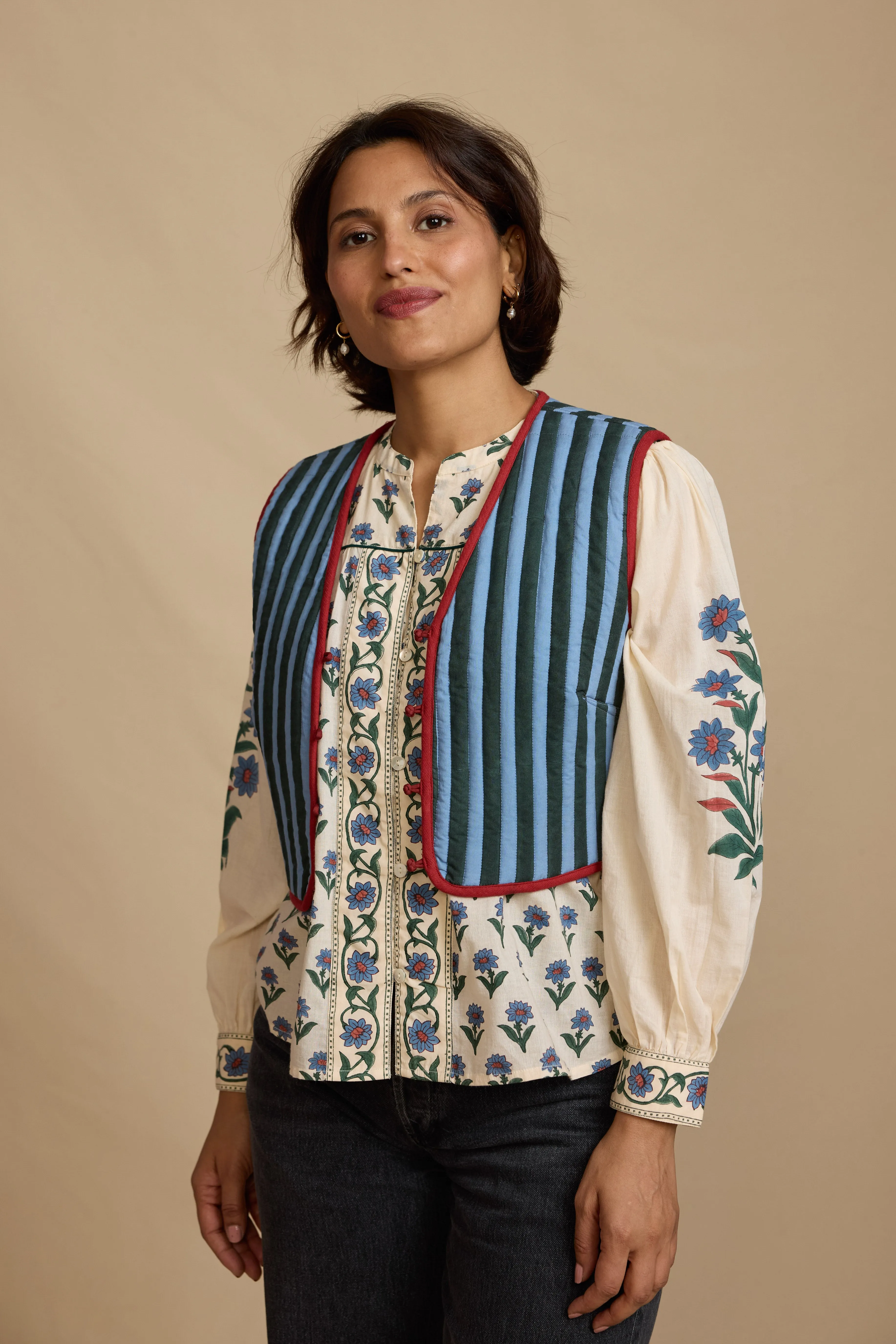 Reversible Pina Waistcoat in Cinder Stripe