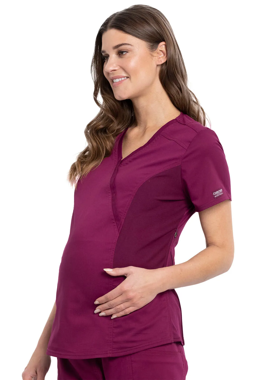 Revolution WW688 Maternity Mock Wrap Top Wine