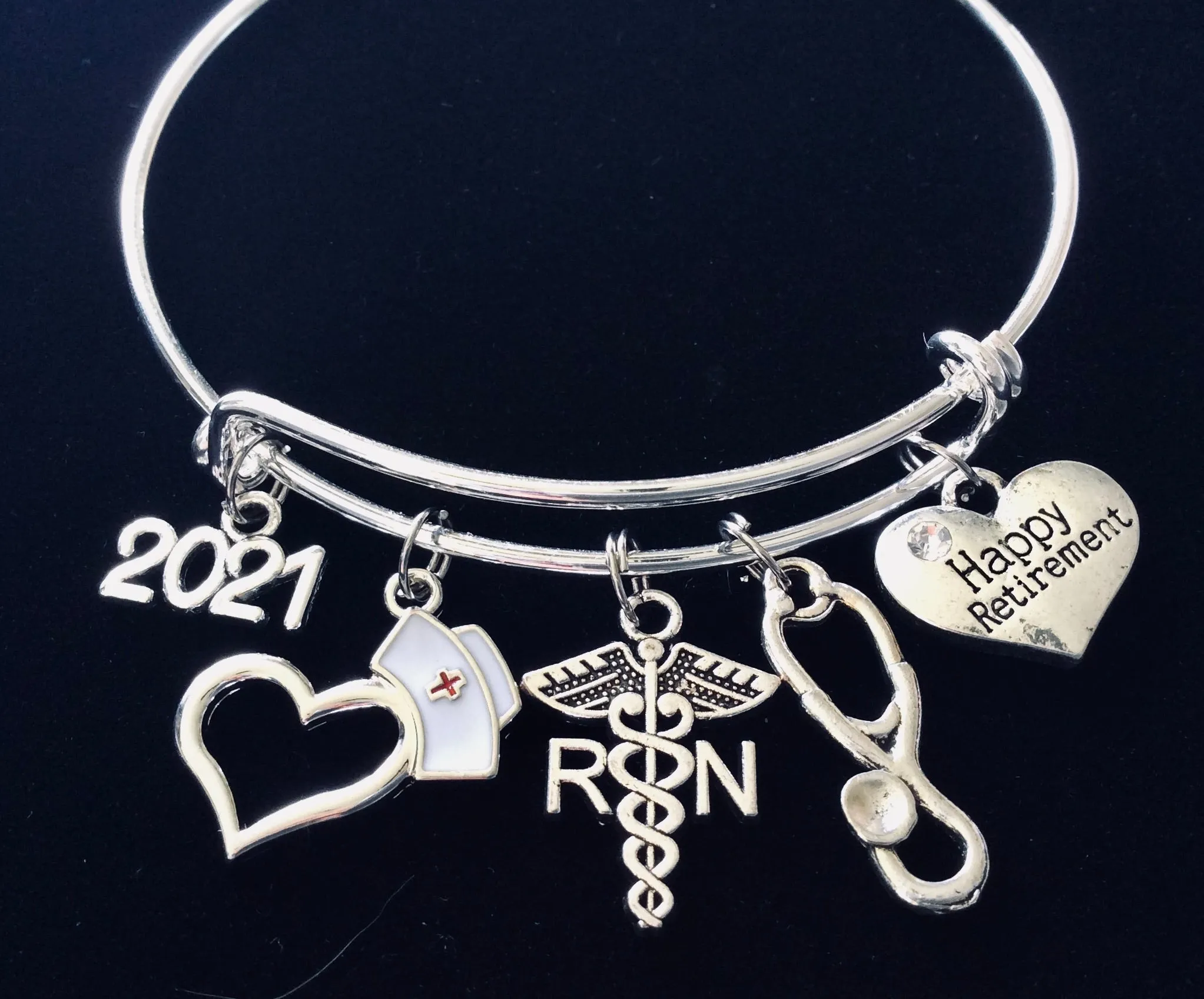 RN Retirement Gift for Nurse Expandable Charm Bracelet Adjustable One Size Fits All 2024 Retirement Gift for Woman Nurse